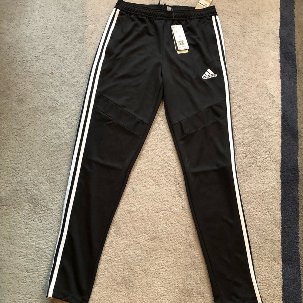 NWT Adidas Football style Climacool Youth XL Black and White Track Pants